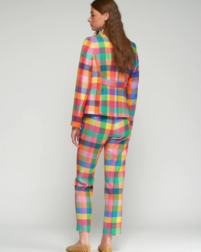 PANTALÓN RECTO CUADROS GINGHAM MULTICOLOR
