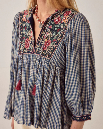 BLUSA CUADRO VICHY ESTAMPADO FLORAL