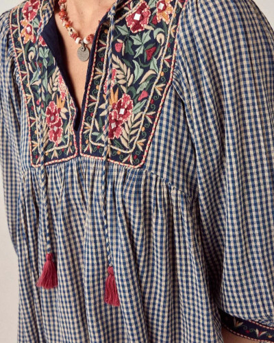 BLUSA CUADRO VICHY ESTAMPADO FLORAL