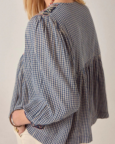 BLUSA CUADRO VICHY ESTAMPADO FLORAL