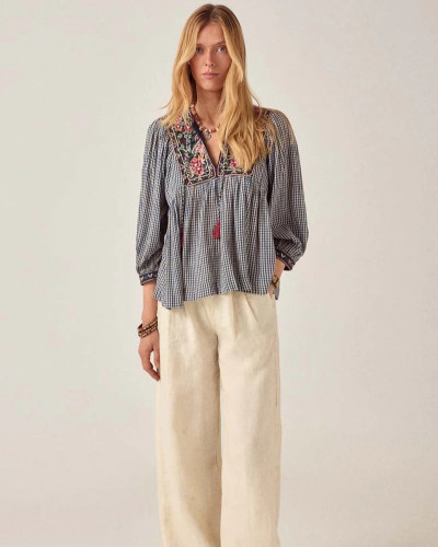 BLUSA CUADRO VICHY ESTAMPADO FLORAL