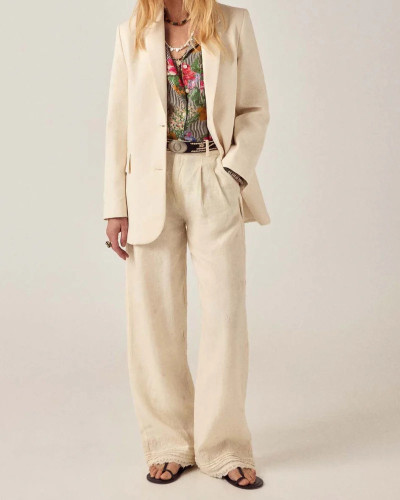 PANTALON RECTO BEIGE BORDADOS