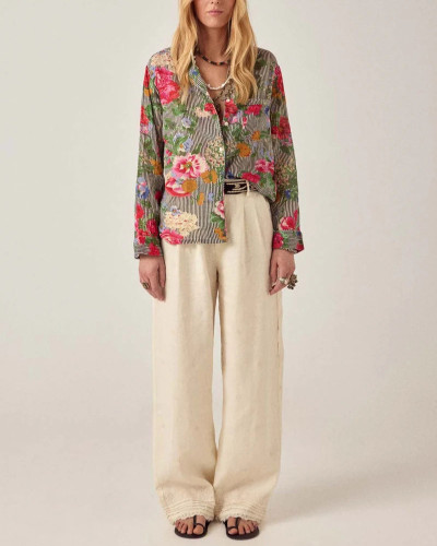 PANTALON RECTO BEIGE BORDADOS