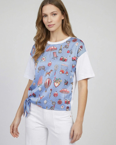 CAMISETA AZUL ESTAMPADO VINTAGE LAZO LATERAL