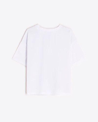 CAMISETA AZUL ESTAMPADO VINTAGE LAZO LATERAL