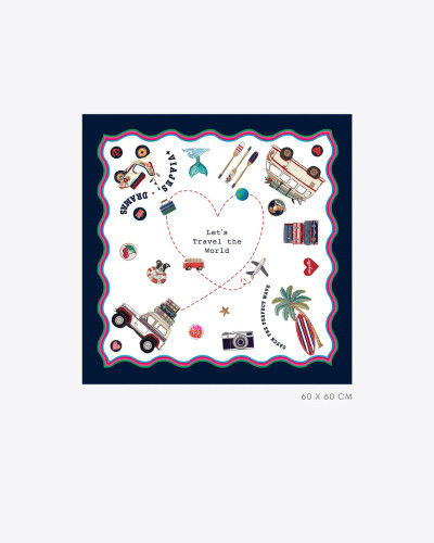 PAÑUELO MEDIANO SEDA LET’S TRAVEL THE WORLD