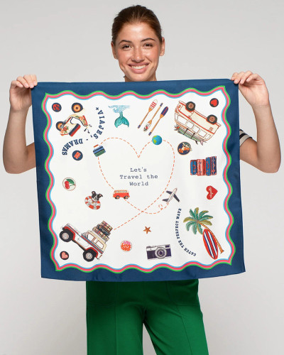 PAÑUELO MEDIANO SEDA LET’S TRAVEL THE WORLD