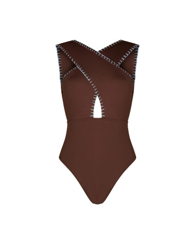 BAÑADOR CORAL CHOCOLATE BORDADO A MANO