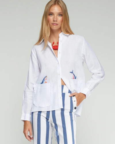 CAMISA BLANCA BORDADO PECES