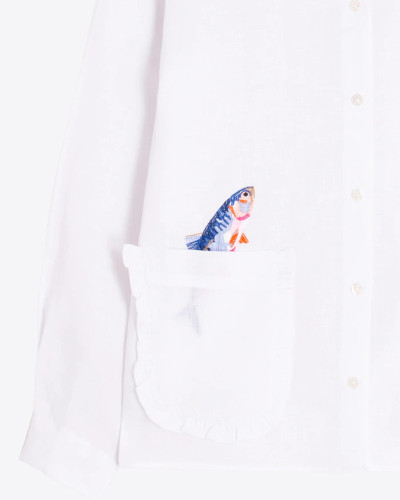 CAMISA BLANCA BORDADO PECES