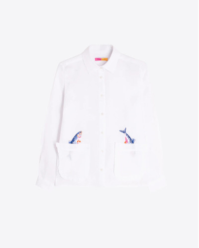 CAMISA BLANCA BORDADO PECES
