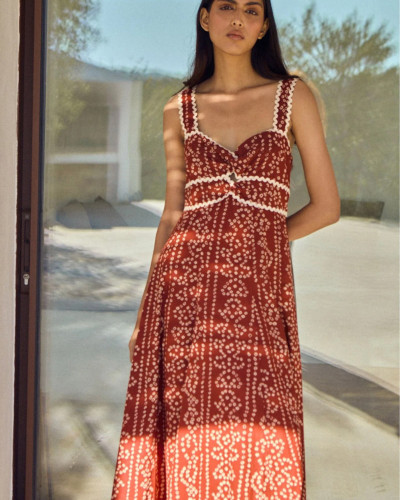 VESTIDO GRANATE RIBETE BLANCO