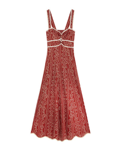 VESTIDO GRANATE RIBETE BLANCO