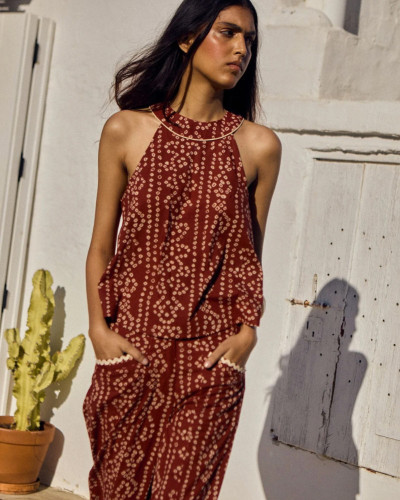 PANTALON GRANATE ESTAMPADO CRUDO