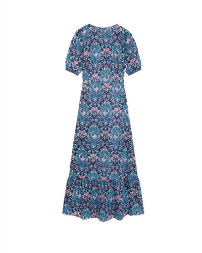 VESTIDO ESTAMPADO AZUL Y ROSA