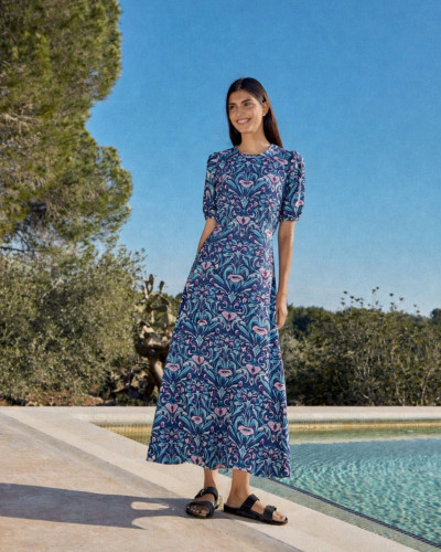 VESTIDO ESTAMPADO AZUL Y ROSA
