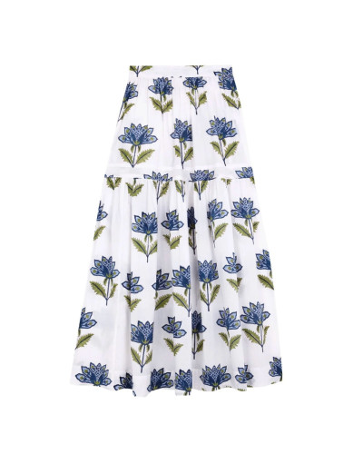 FALDA LARGA BLANCA FLORES AZULES