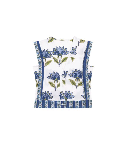 CHALECO BLANCO FLORES AZULES