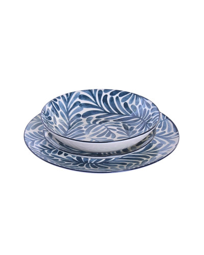 VAJILLA PORCELANA HOJAS AZUL