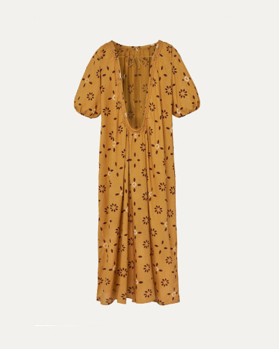 VESTIDO MOSTAZA ESPALDA DESCUBIERTA