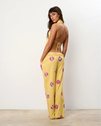 PANTALÓN AMARILLO FLORES ROSAS