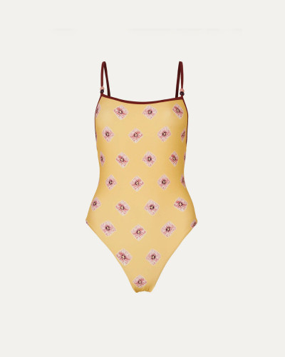 BAÑADOR AMARILLO DETALLES ROSAS