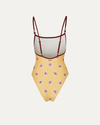 BAÑADOR AMARILLO DETALLES ROSAS