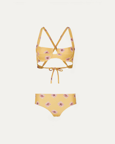 BIKINI AMARILLO DETALLES ROSAS