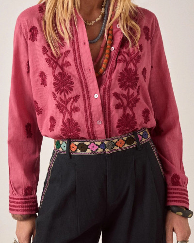 CAMISA FRAMBUESA BORDADOS