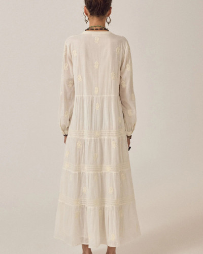 VESTIDO LARGO BORDADOS CREMA