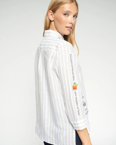 CAMISA RAYAS BEIGE BORADADO BONJOUR