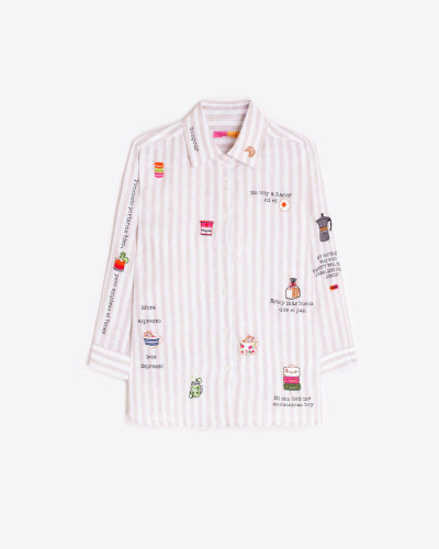 CAMISA RAYAS BEIGE BORADADO BONJOUR
