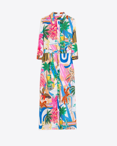 VESTIDO CAMISERO ESTAMPADO PALMERAS MULTICOLOR