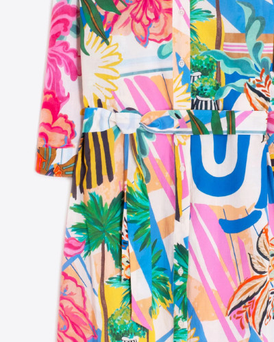 VESTIDO CAMISERO ESTAMPADO PALMERAS MULTICOLOR