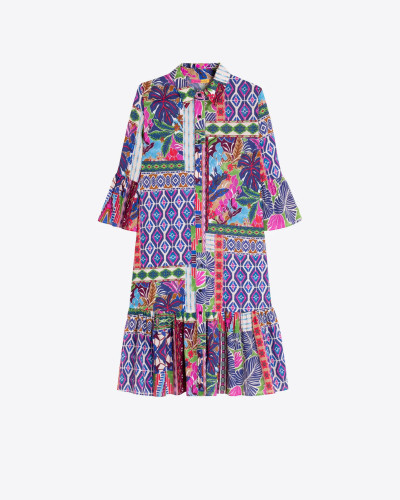 VESTIDO CORTO ESTAMPADO PATCHWORK MULTICOLOR