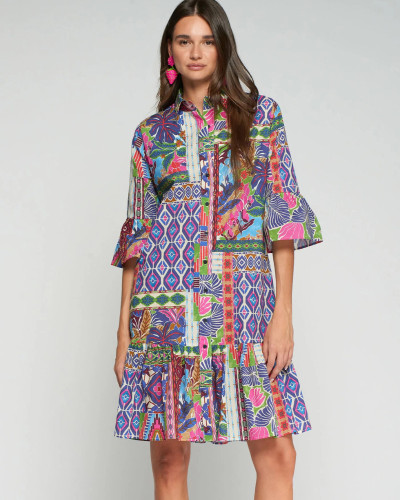 VESTIDO CORTO ESTAMPADO PATCHWORK MULTICOLOR