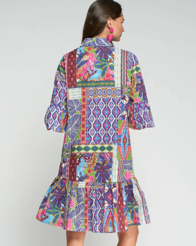 VESTIDO CORTO ESTAMPADO PATCHWORK MULTICOLOR