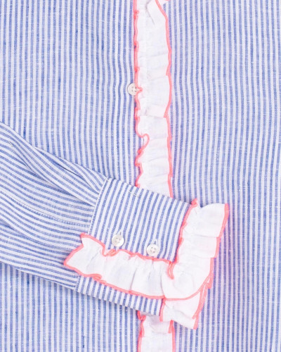 CAMISA RAYAS AZUL VOLANTES ROSA