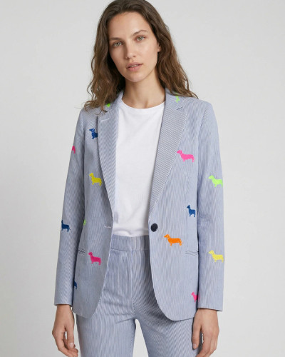 CHAQUETA RAYAS GRIS PERROS BORDADO