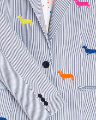 CHAQUETA RAYAS GRIS PERROS BORDADO