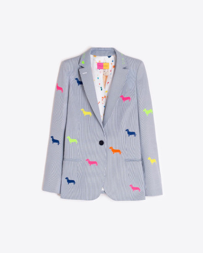CHAQUETA RAYAS GRIS PERROS BORDADO