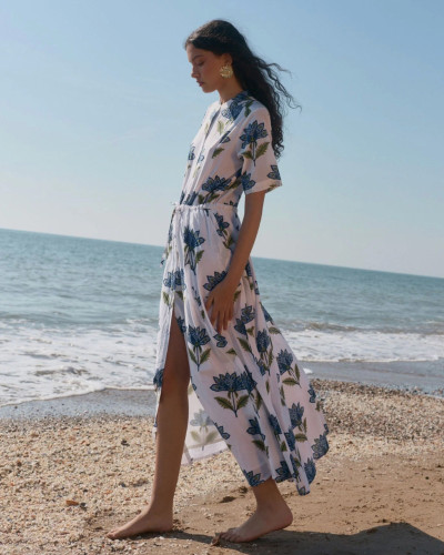 VESTIDO MANGA CORTA FLORES AZUL