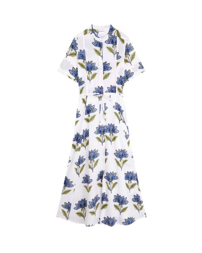 VESTIDO MANGA CORTA FLORES AZUL