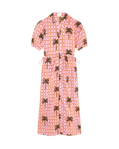 VESTIDO CAMISERO ROSA PALMERAS
