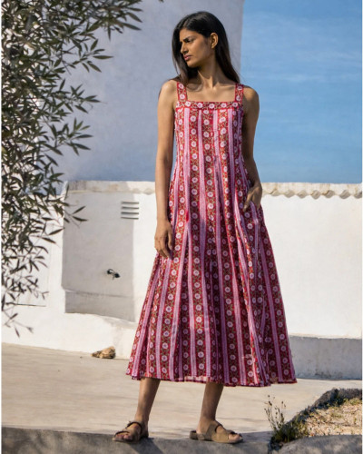 VESTIDO TIRANES FLORES ROJO