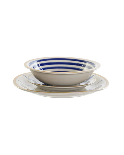 VAJILLA SET 18 GRES RAYAS AZULES