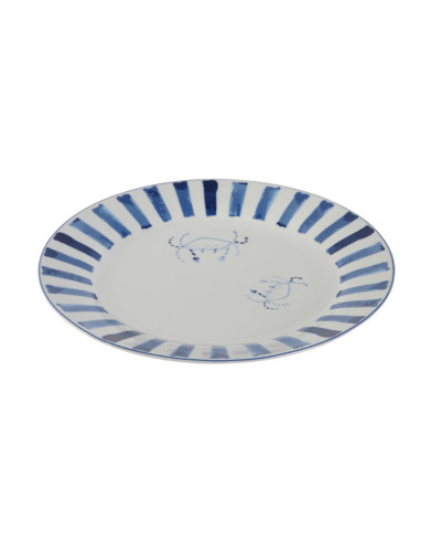 VAJILLA SET 12 AZUL Y BLANCO DETALLES MARINOS