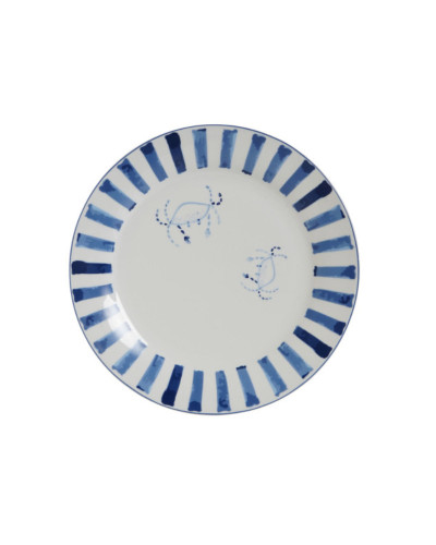 VAJILLA SET 12 AZUL Y BLANCO DETALLES MARINOS