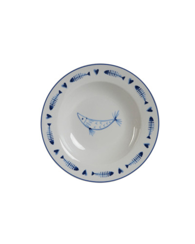 VAJILLA SET 12 AZUL Y BLANCO DETALLES MARINOS