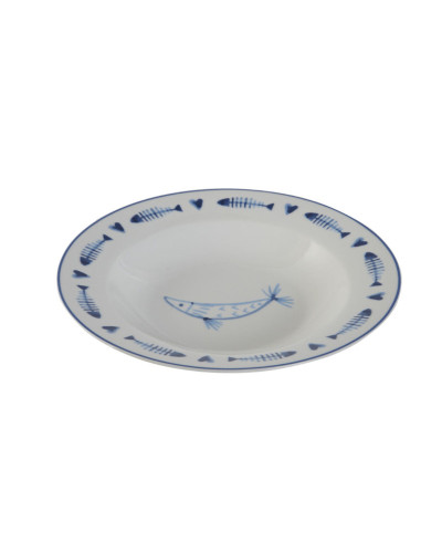 VAJILLA SET 12 AZUL Y BLANCO DETALLES MARINOS